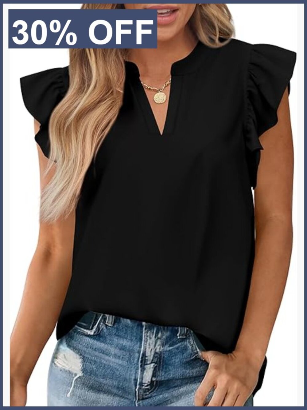 Womens V Neck Ruffle Cap Sleeve Blouse Tunic Top Loose Fit